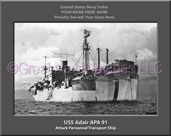 USS Adair APA 91 Personalized Ship Photo on Canvas