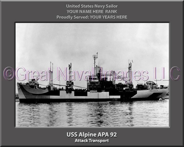 USS Alpine APA 92 Personalized Ship Photo on Canvas