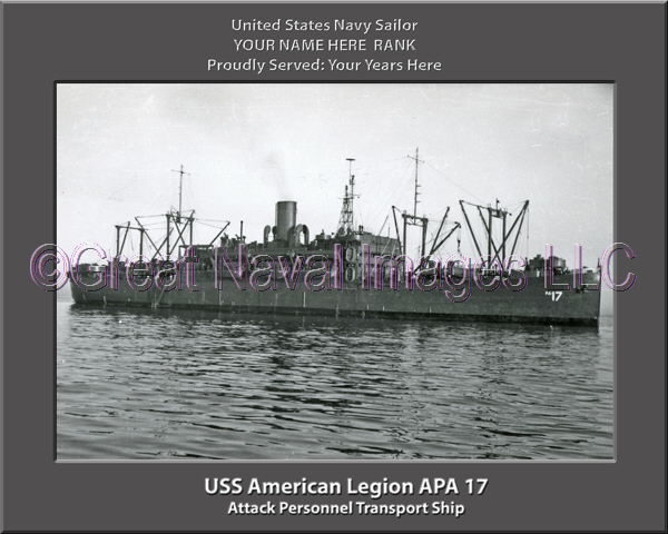USS American Legion APA 17 Personalized Ship Photo on Canvas