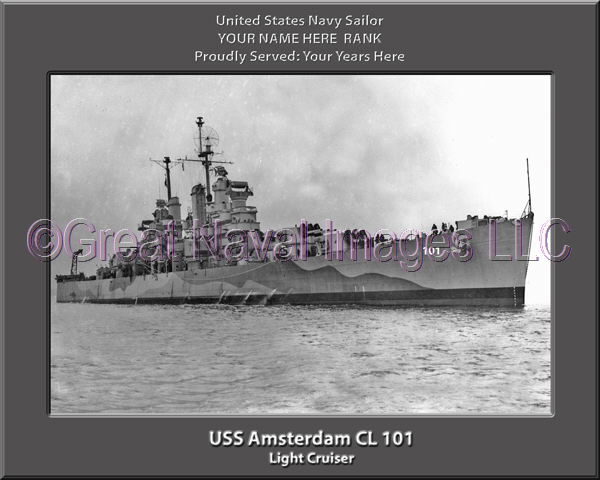 USS Amsterdam CL 101 Personalized Navy Ship Photo Printed on Canvas