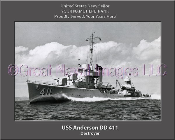 USS Anderson DD 411 Personalized Photo on Canvas