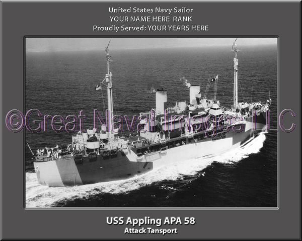 USS Appling APA 58 Personalized Navy Ship PHoto