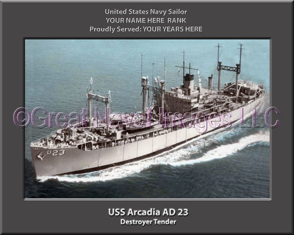 USS Arcadia AD 23 Personalized ship Photo