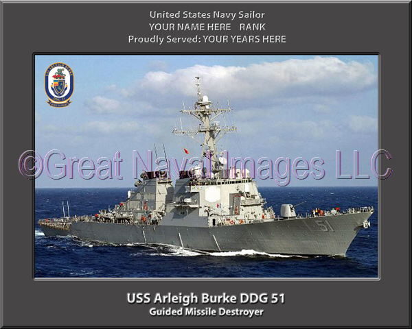 USS Arleigh Burke DDG 51 Personalized Photo on Canvas