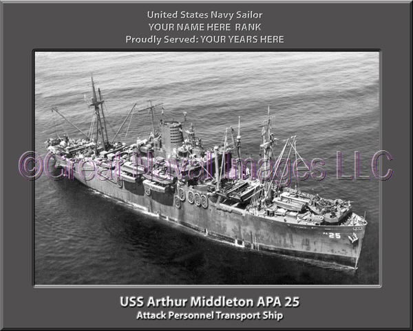 USS Arthur Middleton APA 25 Personalized Ship Photo on Canvas