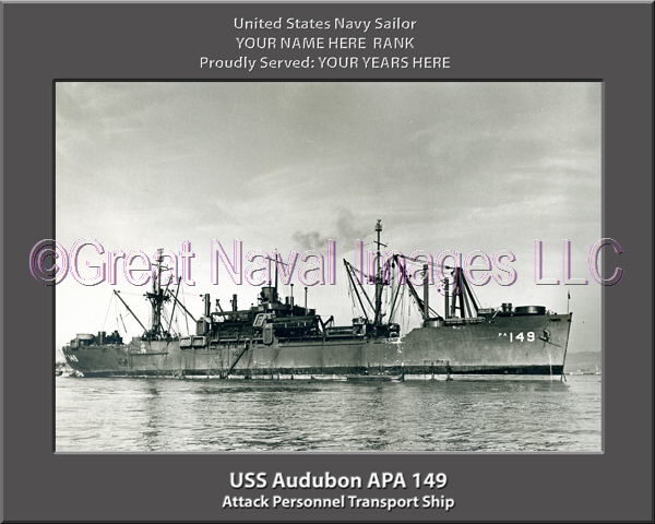 USS Audubon APA 149 Personalized Ship Photo on Canvas