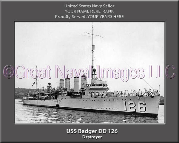 USS Badger DD 126 Personalized Navy Ship Print