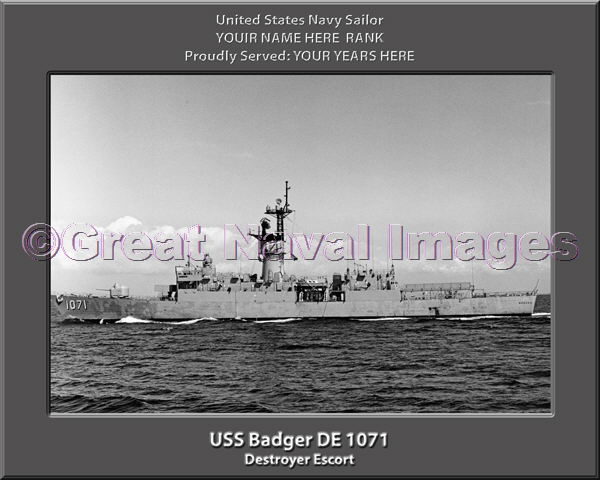 USS Badger DE 1071 Personalized ship Photo