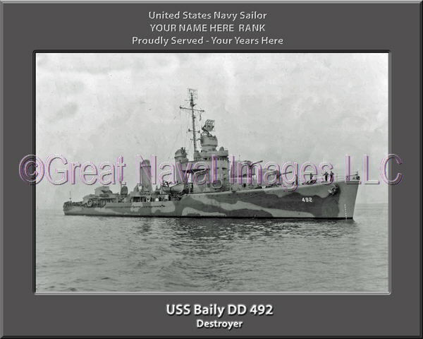 USS Bailey DD 492 Personalized ship Photo