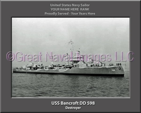 USS Bancroft DD 598 Personalized ship Photo