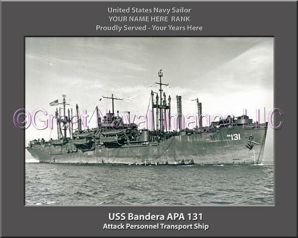 USS Bandera APA 131 Personalized Ship Photo on Canvas