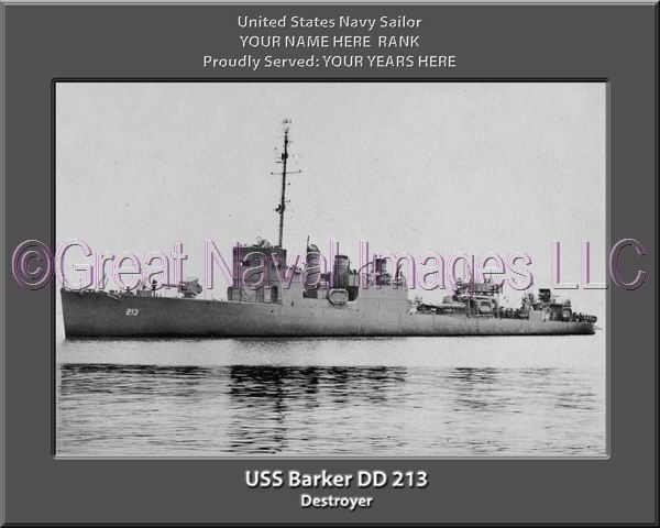 USS Barker DD 213 Personalized ship Photo