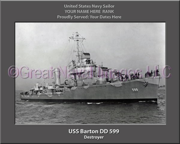 USS Barton DD 599 Personalized ship Photo