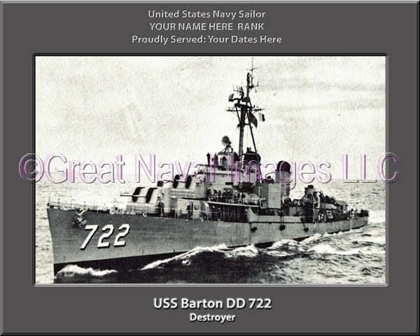 USS Barton DD 722 Personalized ship Photo