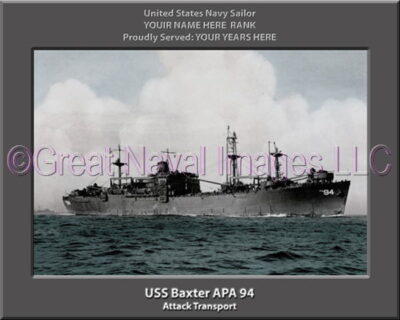 USS Baxter APA 94 Personalized Ship Photo on Canvas