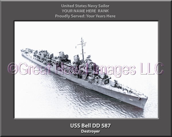 USS Bell DD 587 Personalized ship Photo