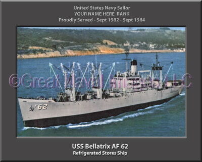 USS Bellatrix AF 62 Personalized ship Photo