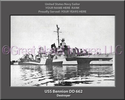 USS Bennion DD 662 Personalized Navy Ship Photo