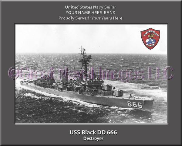 USS Black DD 666 Personalized ship Photo