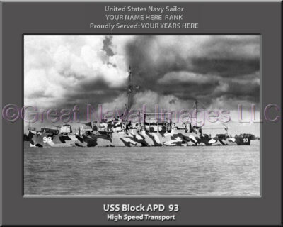 USS Block APD 93 Personalized ship Photo