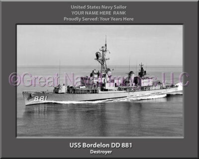 USS Bordelon DD 881 Personalized ship Photo