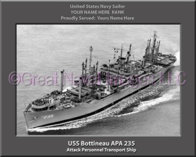 USS Bottineau APA 235 Personalized Ship Photo on Canvas