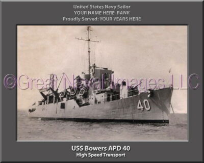 USS Bowers APD 40 Personalized Navy Ship Photo