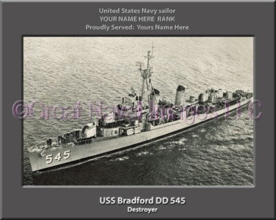 USS Bradford DD 545 Personalized ship Photo