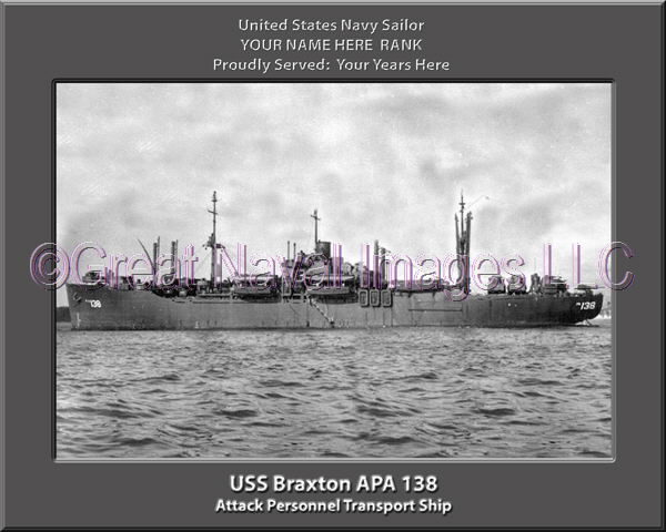 USS Braxton APA 138 Personalized Ship Photo on Canvas