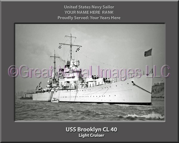 USS Brooklyn CL 40 Personalized Navy Ship Photo Printed on Canvas