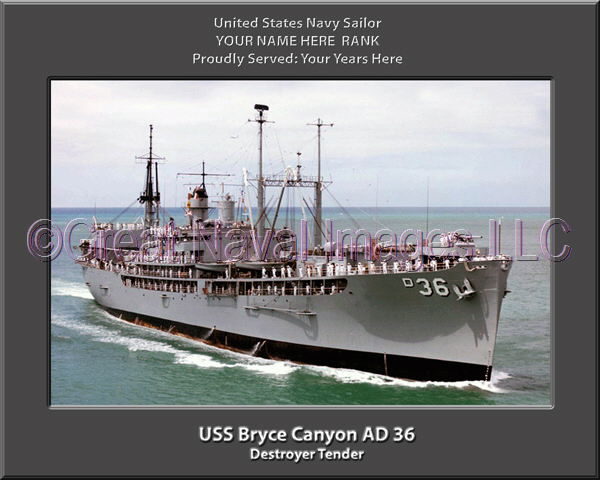 USS Bryce Canyon AD 36 Personalized Navy Ship Photo