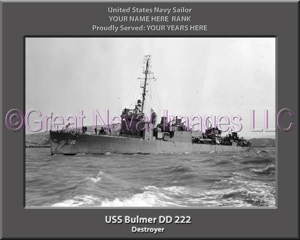 USS Bulmer DD 222 Personalized Navy Ship Print