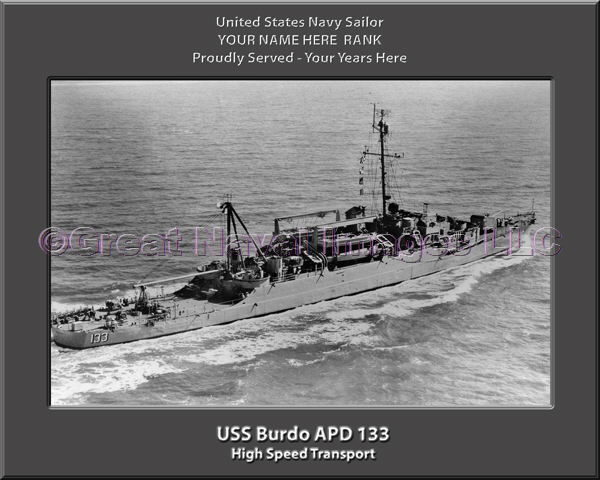 USS Burdo APD 133 Personalized ship Photo