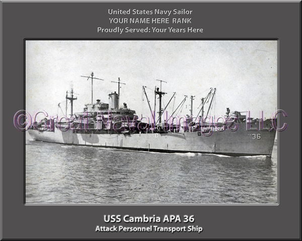 USS Cambria APA 36 Personalized Ship Photo on Canvas