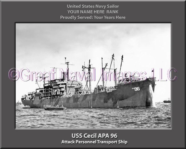 USS Cecil APA 96 Personalized Ship Photo on Canvas
