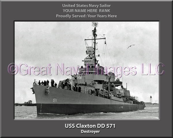 USS Claxton DD 571 Personalized ship Photo