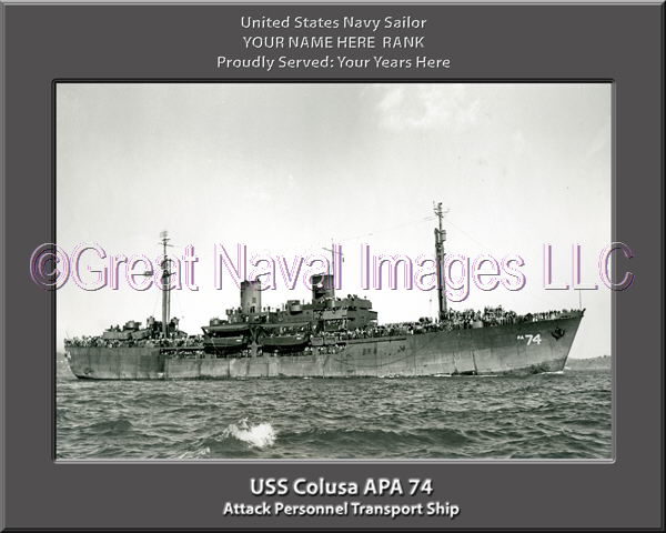 USS Colusa APA 74 Personalized Ship Photo on Canvas