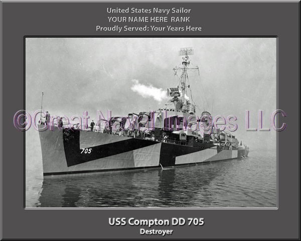 USS Compton DD 705 Personalized ship Photo