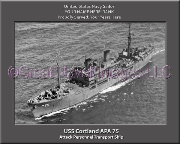 USS Cortland APA 75 Personalized Ship Photo on Canvas