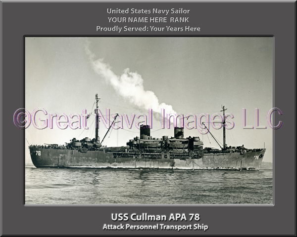USS Cullman APA 78 Personalized Ship Photo on Canvas