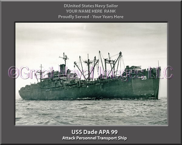USS Dade APA 99 Personalized Ship Photo on Canvas