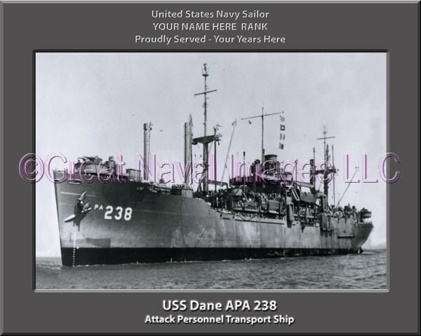 USS Dane APA 238 Personalized Ship Photo on Canvas