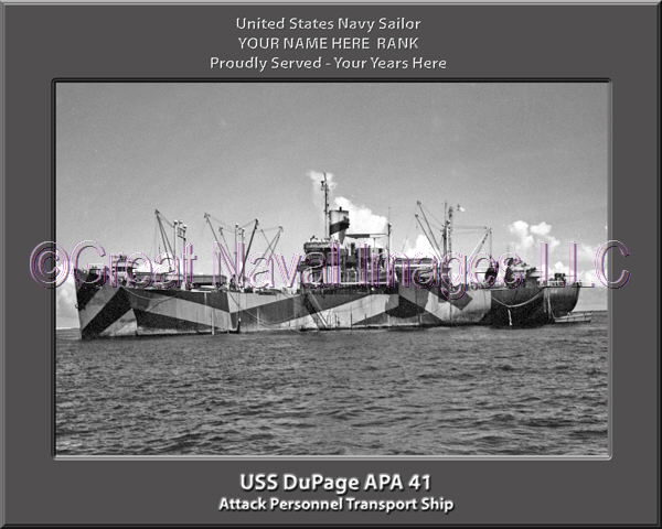 USS DuPage APA 41 Personalized Ship Photo on Canvas