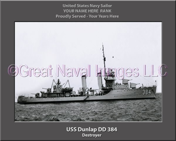 USS Dunlap DD 384 Personalized Navy Ship Photo