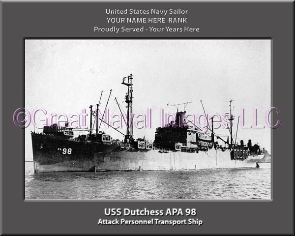 USS Dutchess APA 98 Personalized Ship Photo on Canvas