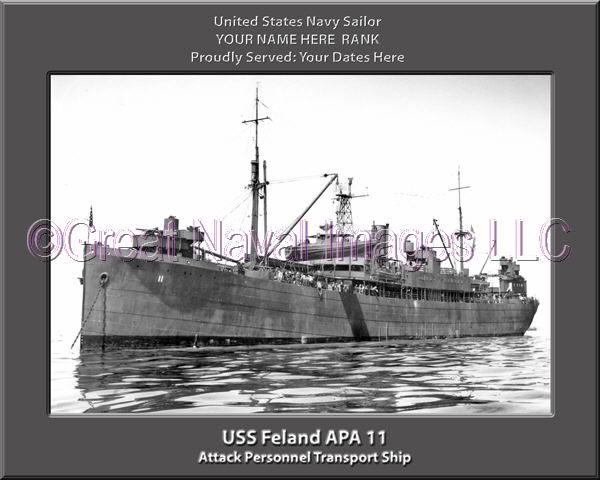 USS Feland APA 11 Personalized Ship Photo on Canvas