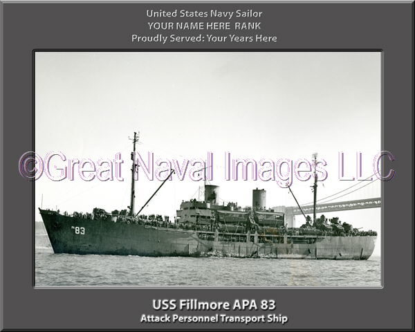 USS Fillmore APA 83 Personalized Ship Photo on Canvas