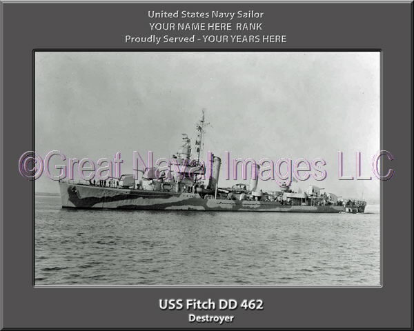 USS Fitch DD 462 Personalized Navy Ship Photo