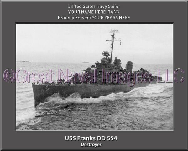 USS Franks DD 554 Personalized Navy Ship Photo