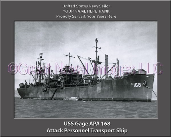 USS Gage APA 168 Personalized Ship Photo on Canvas